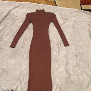 Astr Chocolate Long Sleeve Knit Dress